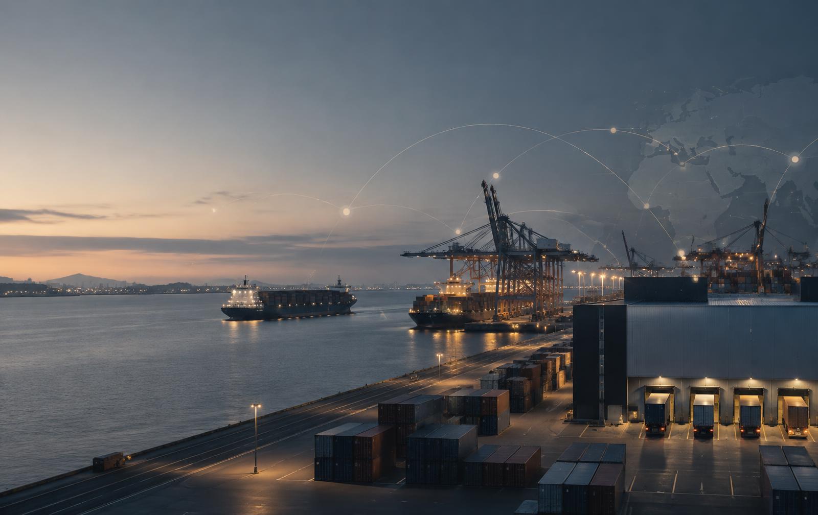 International cargo terminal connected by digital commerce routes